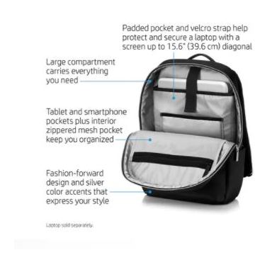 HP Duotone Backpack 15.6inch Black/Silver (4QF97AA) HP Duotone Backpack 15.6inch Black/Silver (4QF97AA)