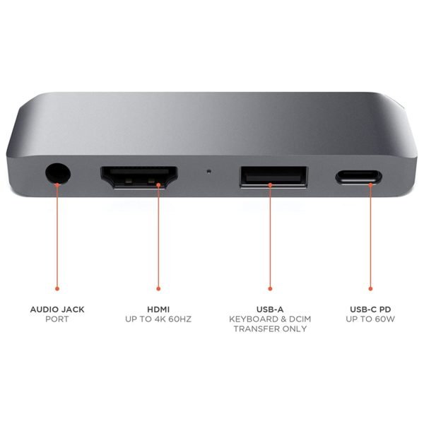 Satechi ST-TCMPHM Aluminum Type-C Mobile Pro Hub Adapter with USB-C PD Charging 4K HDMI USB 3.0 & 3.5mm Headphone Jack Space Grey Satechi ST-TCMPHM Aluminum Type-C Mobile Pro Hub Adapter with USB-C PD Charging 4K HDMI USB 3.0 & 3.5mm Headphone Jack Space Grey