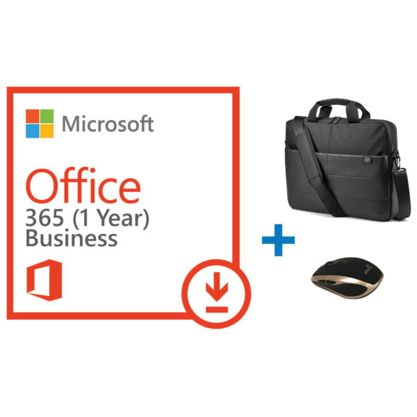 Microsoft SHRDSVR 5A500003 Office 365 Business 1year Subscription + HP 1FK07AA Classic Notebook Briefcase 15.6inch + Eklasse EKWLM04 Wireless Optical Mouse 2.4G 6D