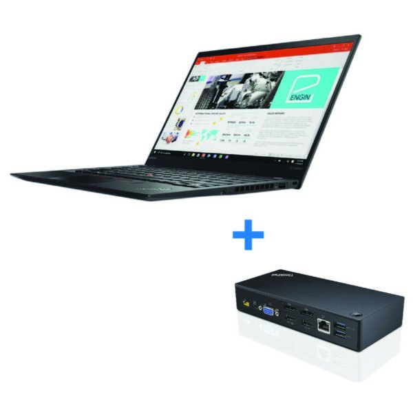 Lenovo X1 Carbon 20HR0009ADBLK Laptop Corei7 2.5GHz 8GB 512GB SSD Shared Win10Pro 14inchFHD + Thinkpad 40A90090UK USB C Dock