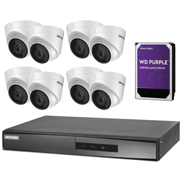 Hikvision 8-Channel NVR Surveillance Kit with 8 Turret Cameras and 4TB WD Purple Drive