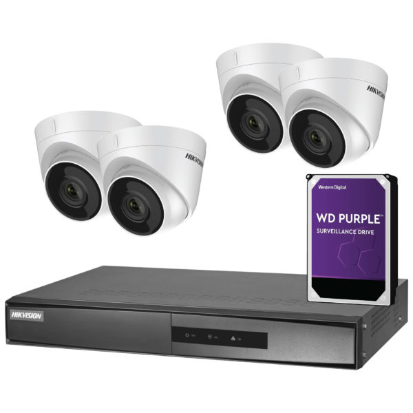 Hikvision 4-Channel NVR Surveillance Kit with 4 Turret Cameras and 4TB WD Purple Drive