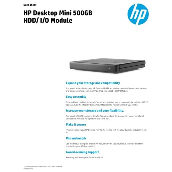 HP K9Q82AA Desktop Mini 500GB HDD