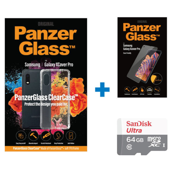 PanzerGlass™ Clear Case (257) + PanzerGlass™ Screen Protector for "Samsung X Cover Pro" (7227) with 64GB Micro SD Card