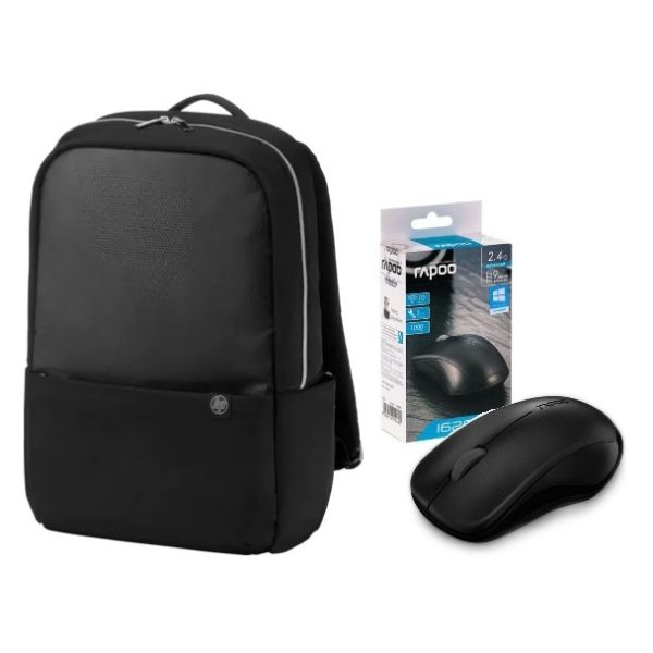 HP Duotone Backpack 15.6" Silver/Black (4QF97AA) + Rapoo Wireless Mouse Black (1620)
