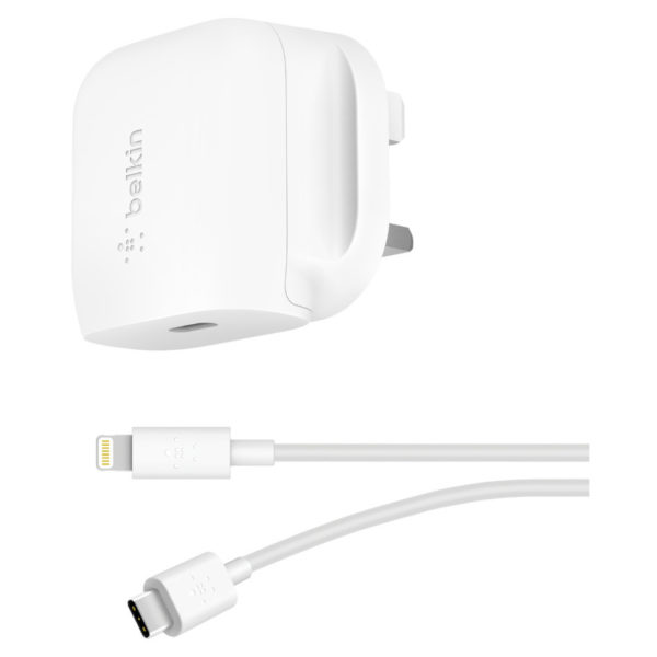 Belkin BKN-F7U096MY04-WHT BOOST↑CHARGE™ 18W USB-C PD Wall Charger + USB-C to Lightning Cable White