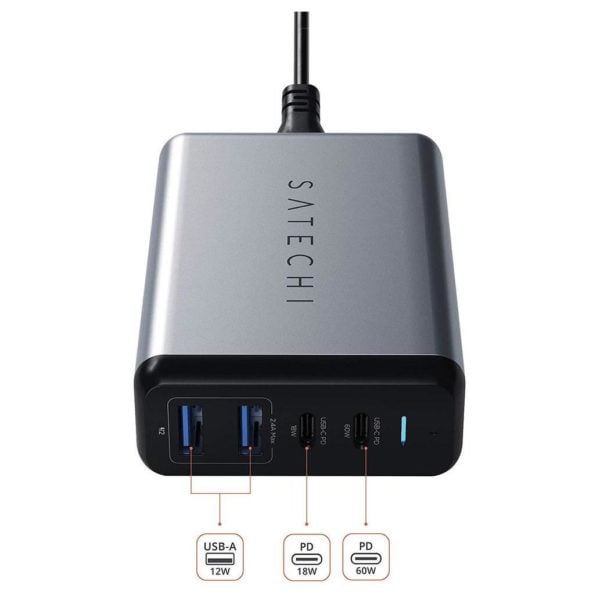 Satechi ST-MC2TCAM-UK 75W Dual Type-C PD Travel Charger Space Grey