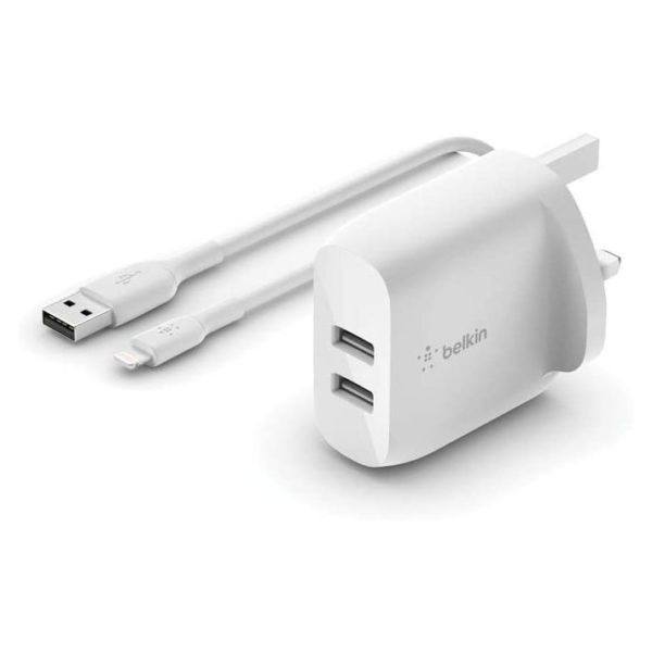 Belkin BKN-WCD001MY1MWH Dual USB-A 24W/USB-A to Lightning Cable White