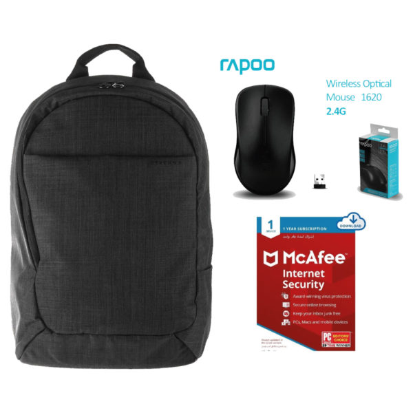 Tucano BKRAPTRBK Rapido Backpack 15.6" Black + Rapoo 1620 Wireless Mouse + McAfee Internet Security 1 Device Bundle