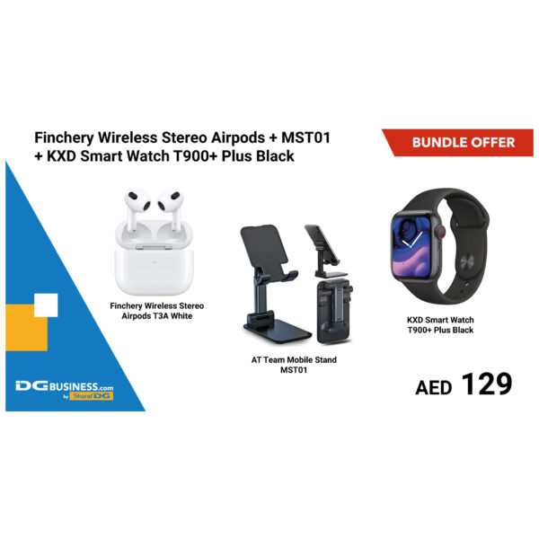Finchery Wireless Stereo Airpods + MST01 + KXD Smart Watch T900+ Plus Black Bundle
